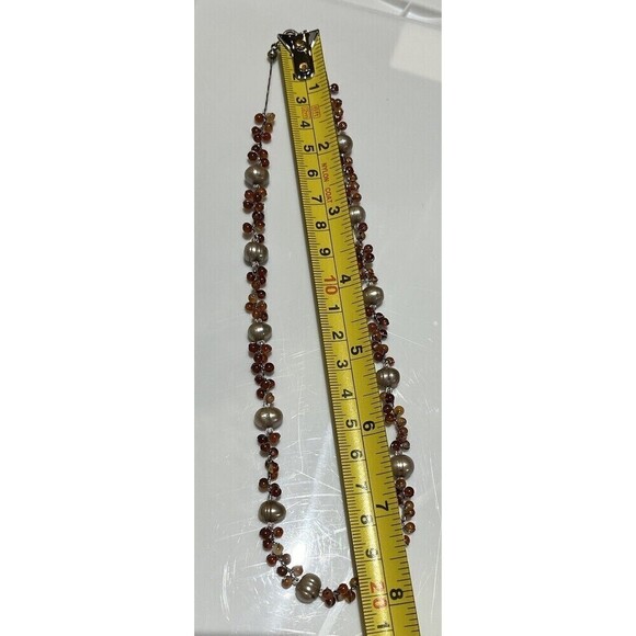 925 Sterling Light Grey Fresh Water Pearls/Wire Wrapped Carnelian Necklace 16in - Picture 8 of 9